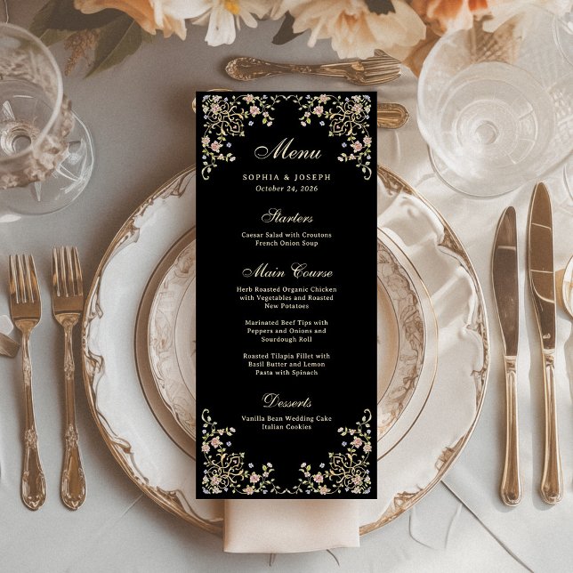 Vintage Garden Black | Colourful Luxe Wedding Menu (Creator Uploaded)