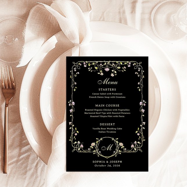 Vintage Garden Black | Luxe Colourful Wedding Menu (Creator Uploaded)
