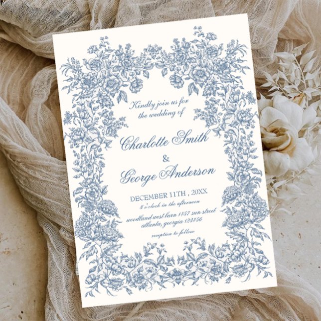 Vintage Garden bleu Floral  Wedding Invitation (Creator Uploaded)