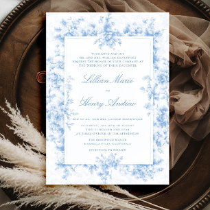 Vintage Garden Blue Toile French Frame Wedding Invitation