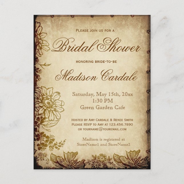 Vintage Garden Bridal Shower Invite POSTCARDS (Front)