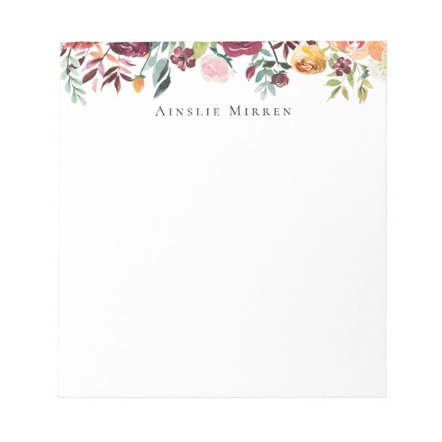 Vintage Garden Burgundy Floral Notepad (Front)