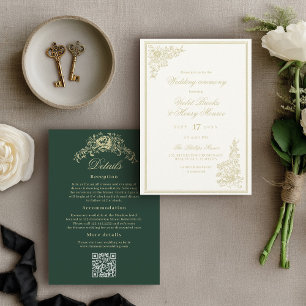 Vintage Garden Classic Details on Back Wedding Invitation