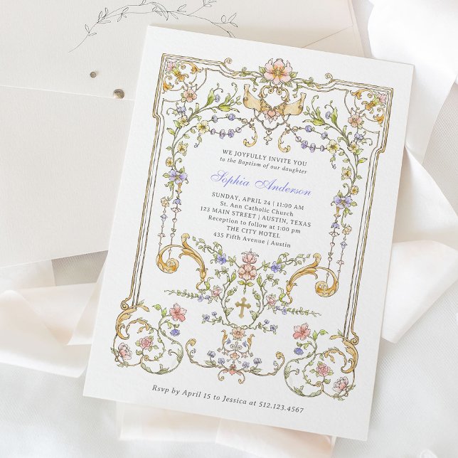 Vintage Garden | Colourful Elegant Baptism Invitation (Creator Uploaded)