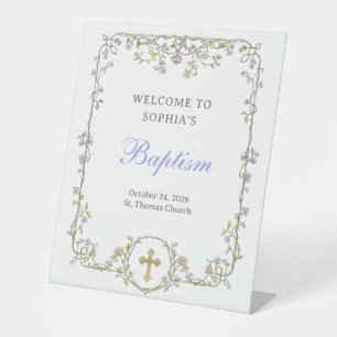 Vintage Garden   Colourful Elegant Baptism Welcome Pedestal Sign