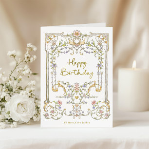 Vintage Garden   Colourful Elegant Happy Birthday Card