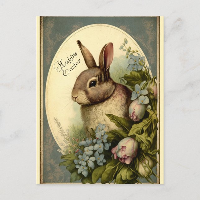 Vintage Garden Easter Bunny Greeting Card (Front)