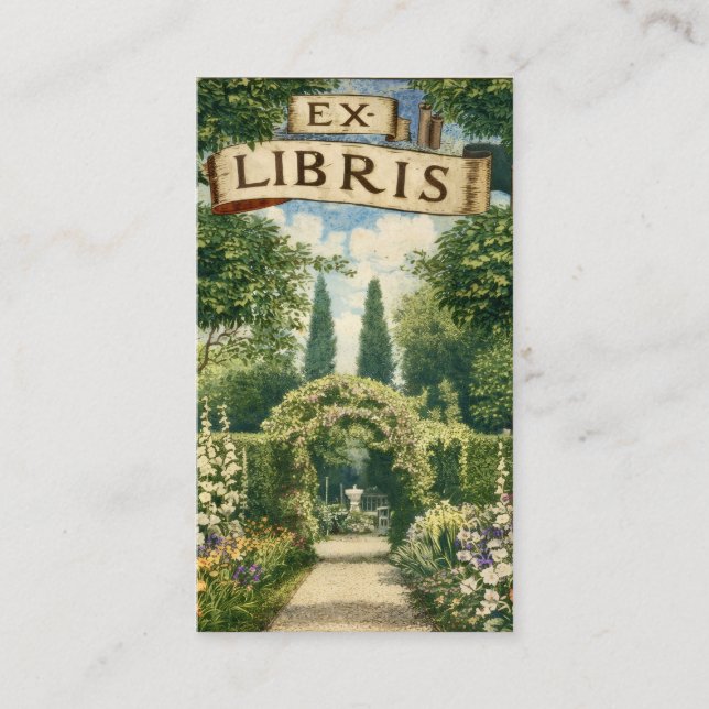 Vintage Garden Ex Libris Bookplate Business Card (Front)