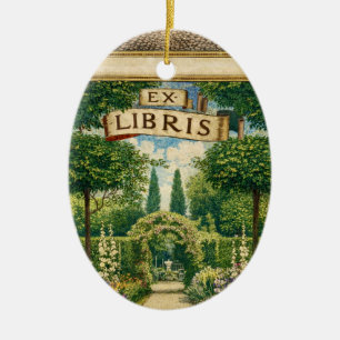 Vintage Garden Ex Libris Bookplate  Ceramic Tree Decoration