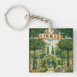 Vintage Garden Ex Libris Bookplate Key Ring