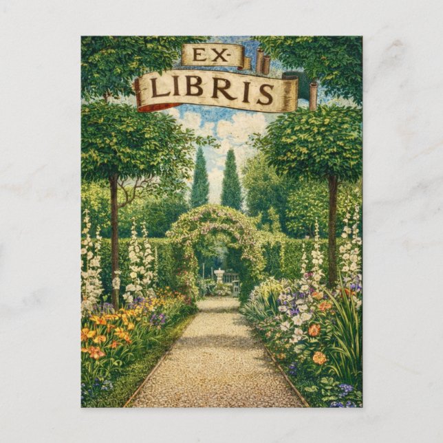 Vintage Garden Ex Libris Bookplate  Postcard (Front)