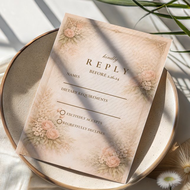 Vintage Garden Floral Antique Wedding RSVP Card (Creator Uploaded)