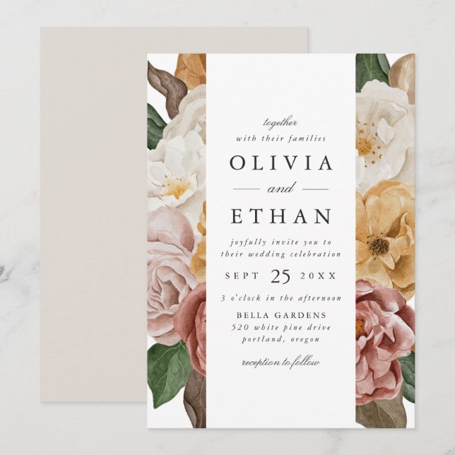 Vintage Garden Floral Border Wedding Invitation (Front/Back)