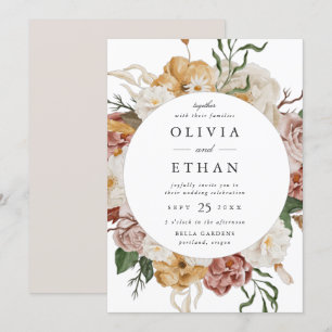 Vintage Garden Floral Circle Frame Wedding Invitation