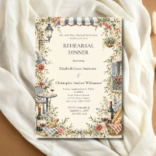 Vintage Garden Floral European Rehearsal Dinner Invitation