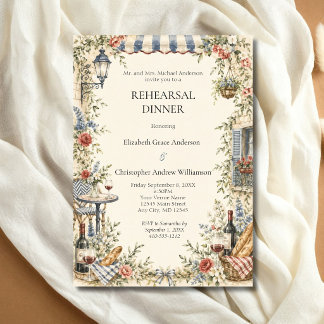 Vintage Garden Floral European Rehearsal Dinner Invitation