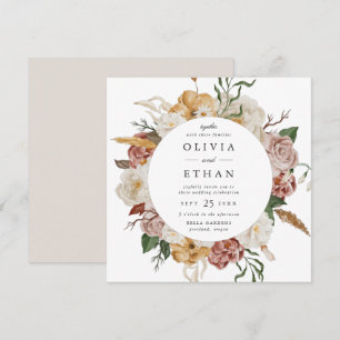 Vintage Garden Floral Frame Square Wedding Invitation