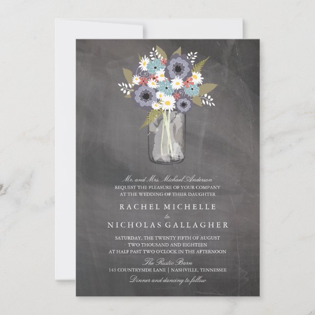 Vintage Garden Floral Mason | Wedding Invitation (Front)