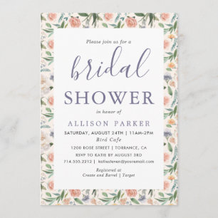 Vintage Garden Floral Pattern Purple Bridal Shower Invitation