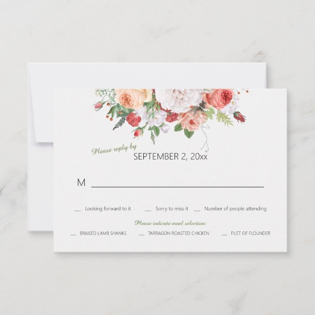 Vintage Garden Floral Wedding RSVP Card (Front)
