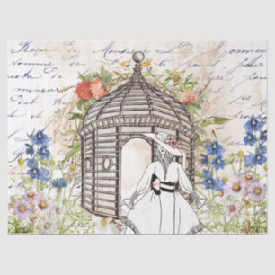 Vintage Garden Flower Gazebo Lady French Script Tissue Paper