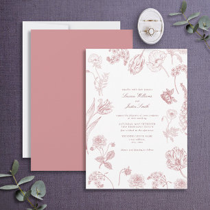 Vintage Garden Flowers Dusty Rose Photo Wedding Invitation