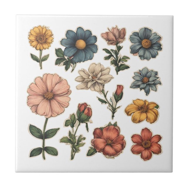 Vintage Garden Flowers  Tile (Front)