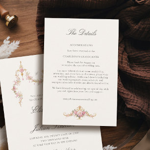 Vintage Garden French Chateau Pink Wedding Details Enclosure Card