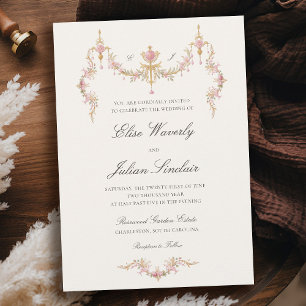 Vintage Garden French Chateau Soft Blush Wedding Invitation