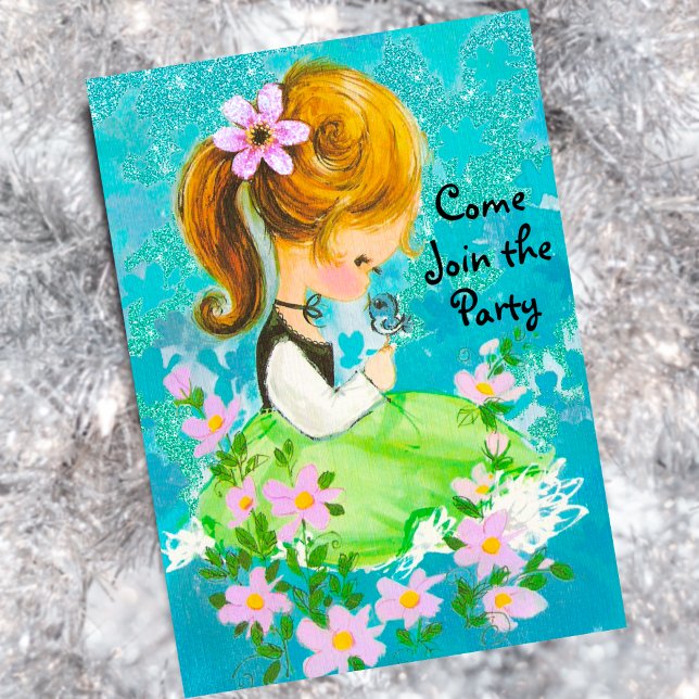 Vintage garden girl Christmas new year greeting  Invitation (Creator Uploaded)