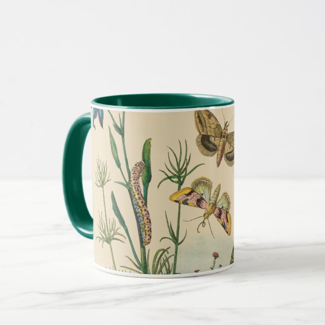 Vintage Garden Insects, Butterflies, Caterpillars Mug (Front Left)