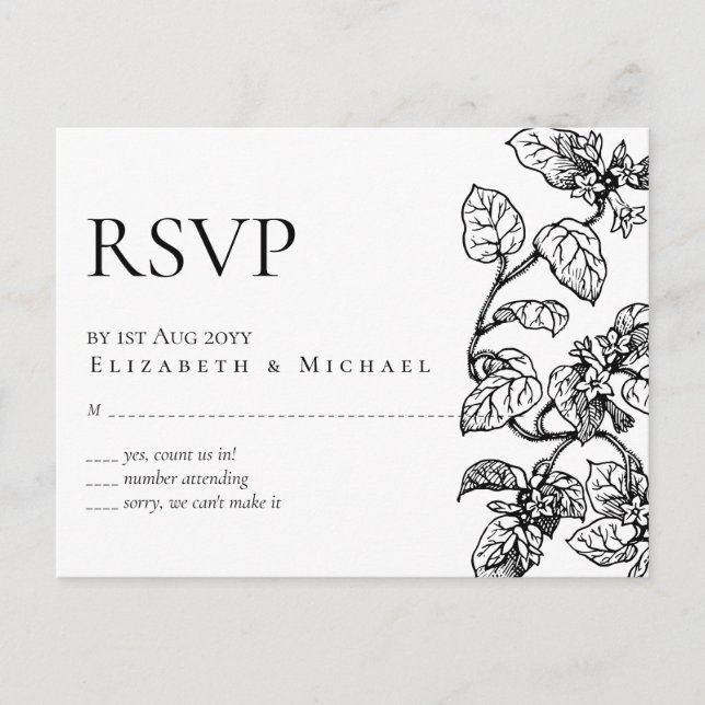 Vintage Garden Leaves Classic Budget Wedding RSVP Postcard (Front)