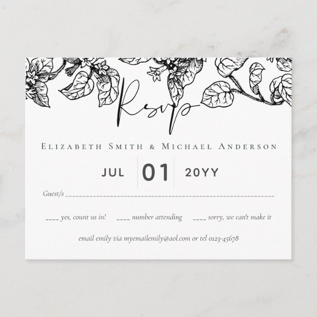 Vintage Garden Leaves Classic Budget Wedding RSVP Postcard (Front)