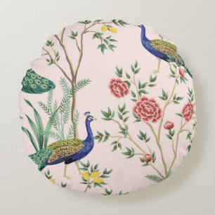 Vintage garden lemon fruit tree, plant, exotic pea round cushion