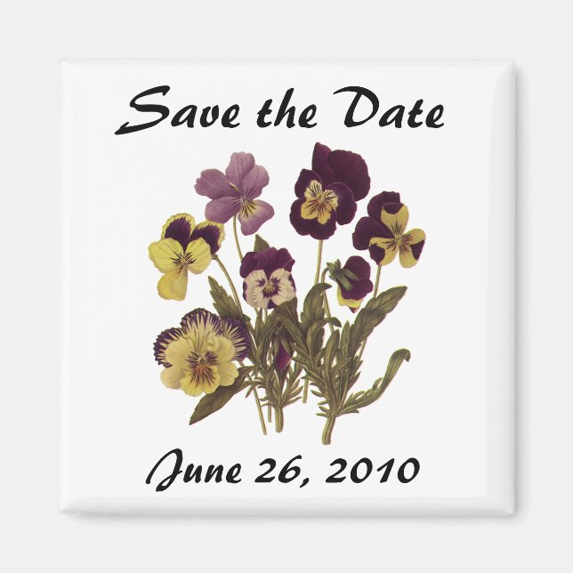 Vintage Garden Pansy Flowers, Save the Date! Magnet (Front)