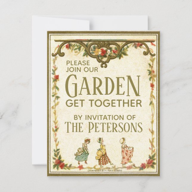 Vintage Garden Party Kate Greenaway Girl Invitation (Front)