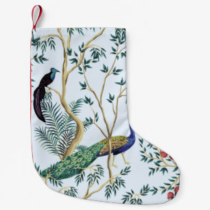 Vintage garden pomegranate fruit tree, exotic bird small christmas stocking