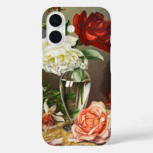 Vintage Garden Roses in a Glass Vase iPhone 16 Case