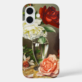 Vintage Garden Roses in a Glass Vase iPhone 16 Case