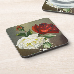 Vintage Garden Roses in a Glass Vase Coaster