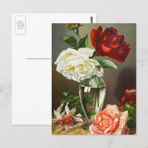 Vintage Garden Roses in a Glass Vase Postcard