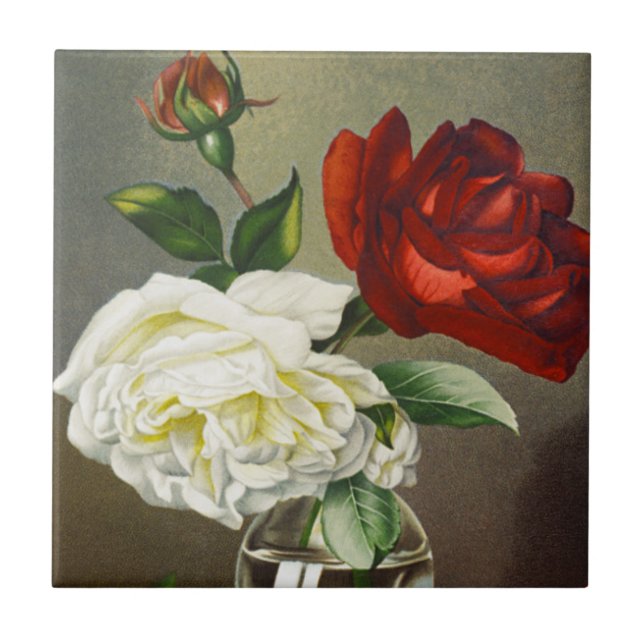 Vintage Garden Roses in a Glass Vase Tile (Front)