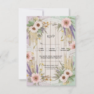 Vintage Garden Rustic Floral Lace Wedding RSVP Card