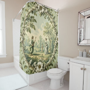 Vintage garden sage green floral shower curtain