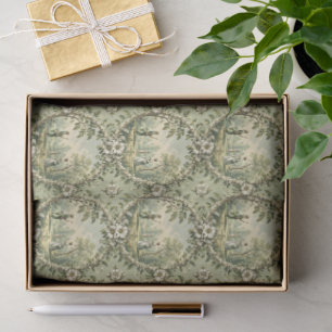 Vintage garden sage green floral tissue paper