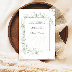 Vintage Garden Sage Green Toile Formal Wedding Invitation