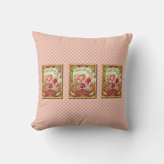 Vintage Garden Seed Throw Pillow Design 1 (Front)