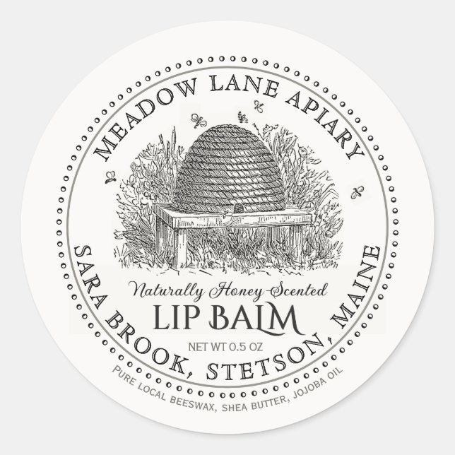 Vintage Garden Skep Beeswax Lip Balm Label  (Front)