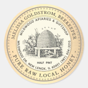 Vintage Garden Skep Honey Label Gold Border bees