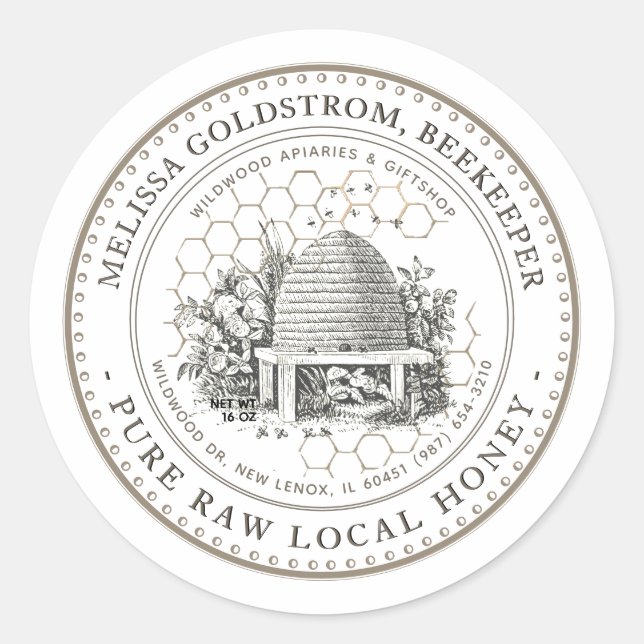 Vintage Garden Skep Honey Label honeycomb taupe (Front)